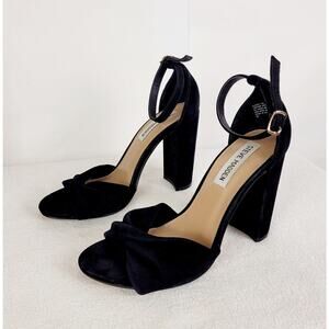 Steve Madden Womens Black Suede Chunky Block Heel Sandal Size 7.5
